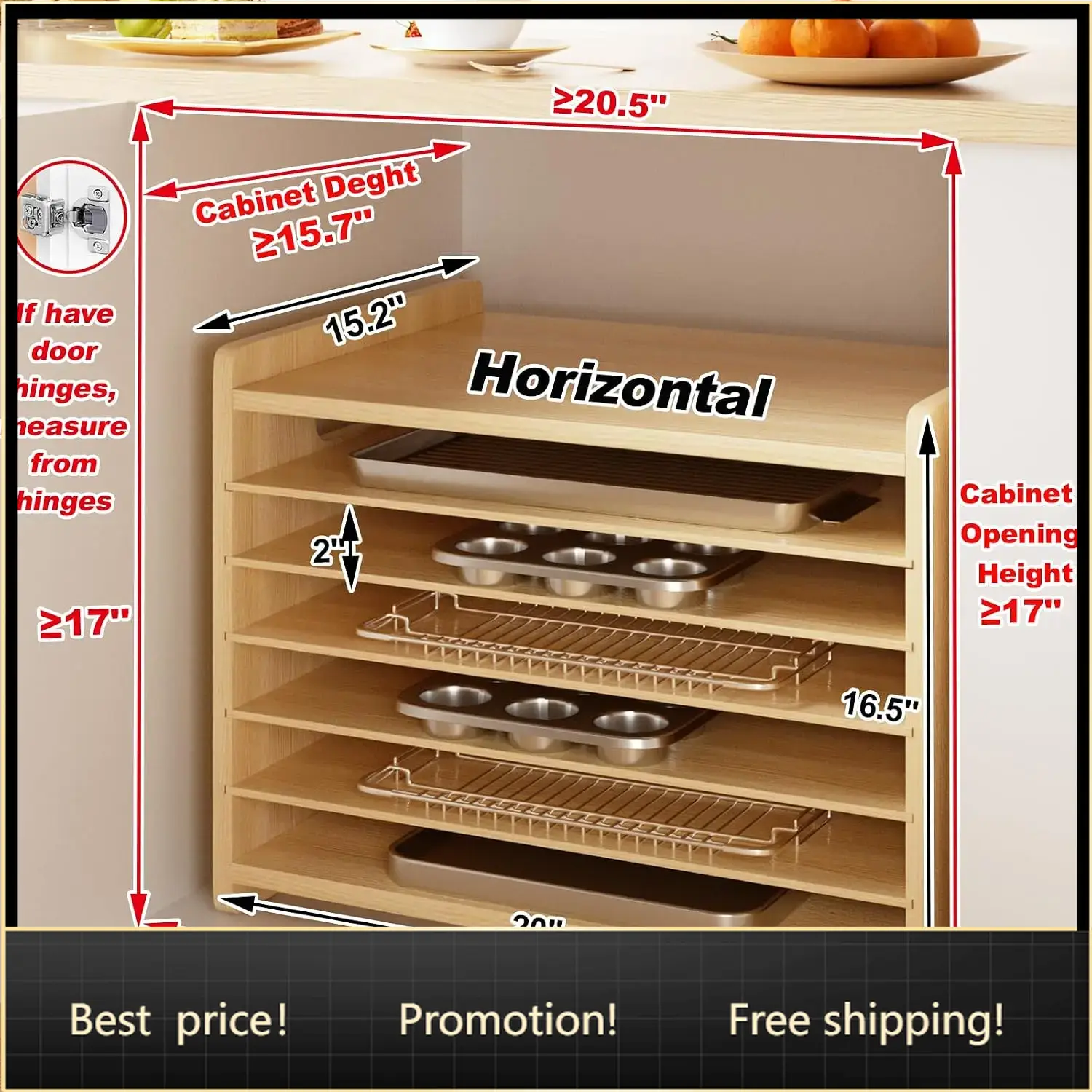 Kitchen Baking Sheet Organizer - 7 Katmanlı Ahşap Tepsi Bölücüler, Dolaplar