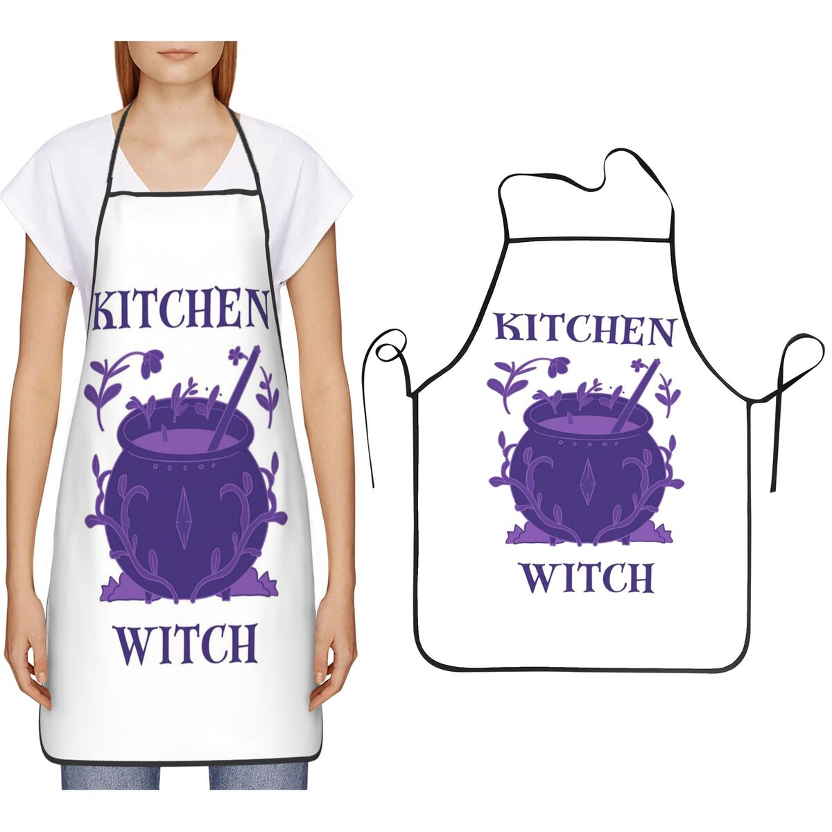 Kitchen Witch Baking - Mutfak Cadısı Mor Kazan Önlükleri Şef