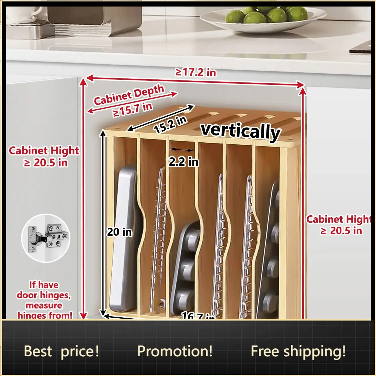 Kitchen Baking Sheet Organizer - Dolaplar için Ahşap Tepsi Bölücüler, Dolap