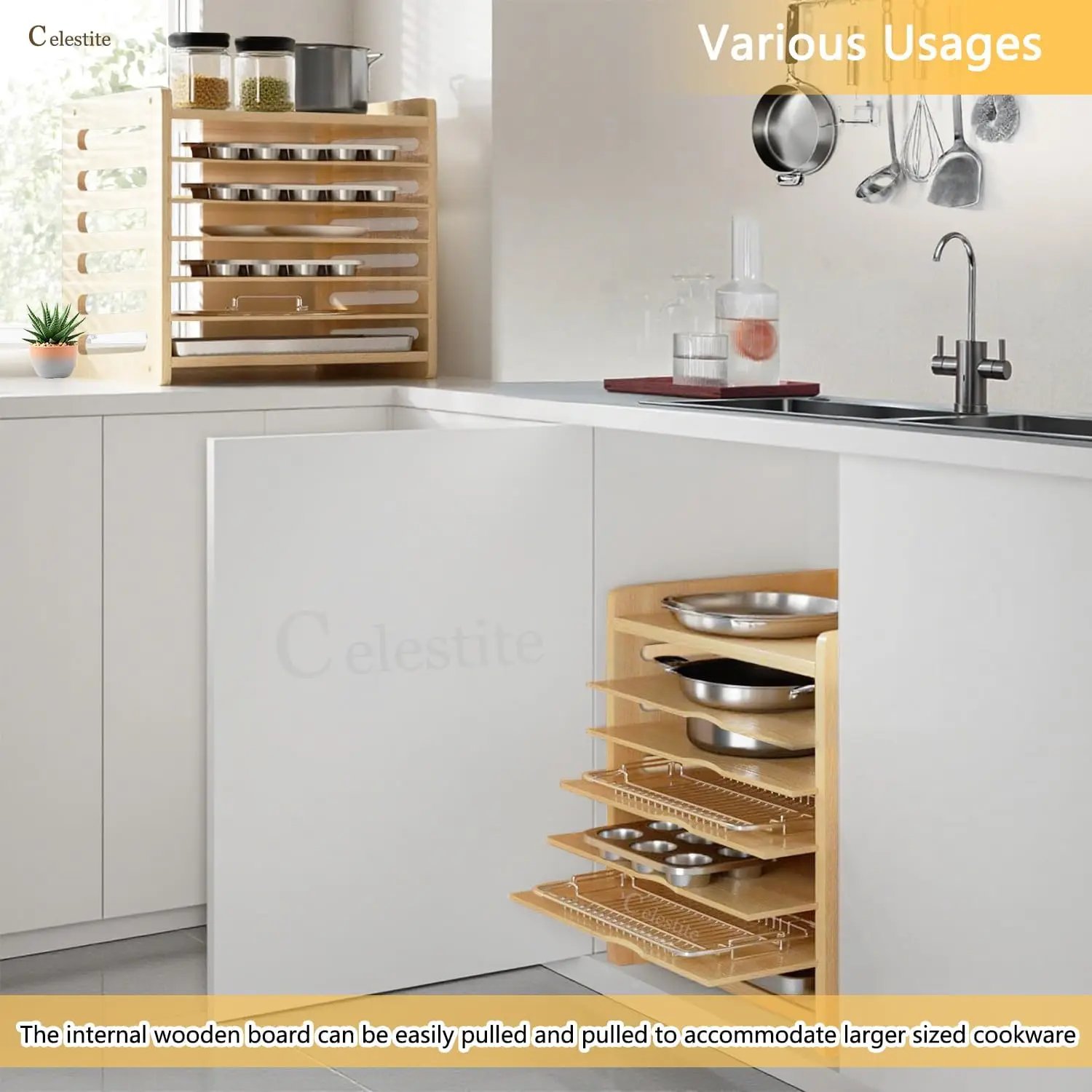 Dolaplar için Ahşap Tepsi Bölü - Kitchen Baking Sheet Organizer incelemesi ve fiyatı